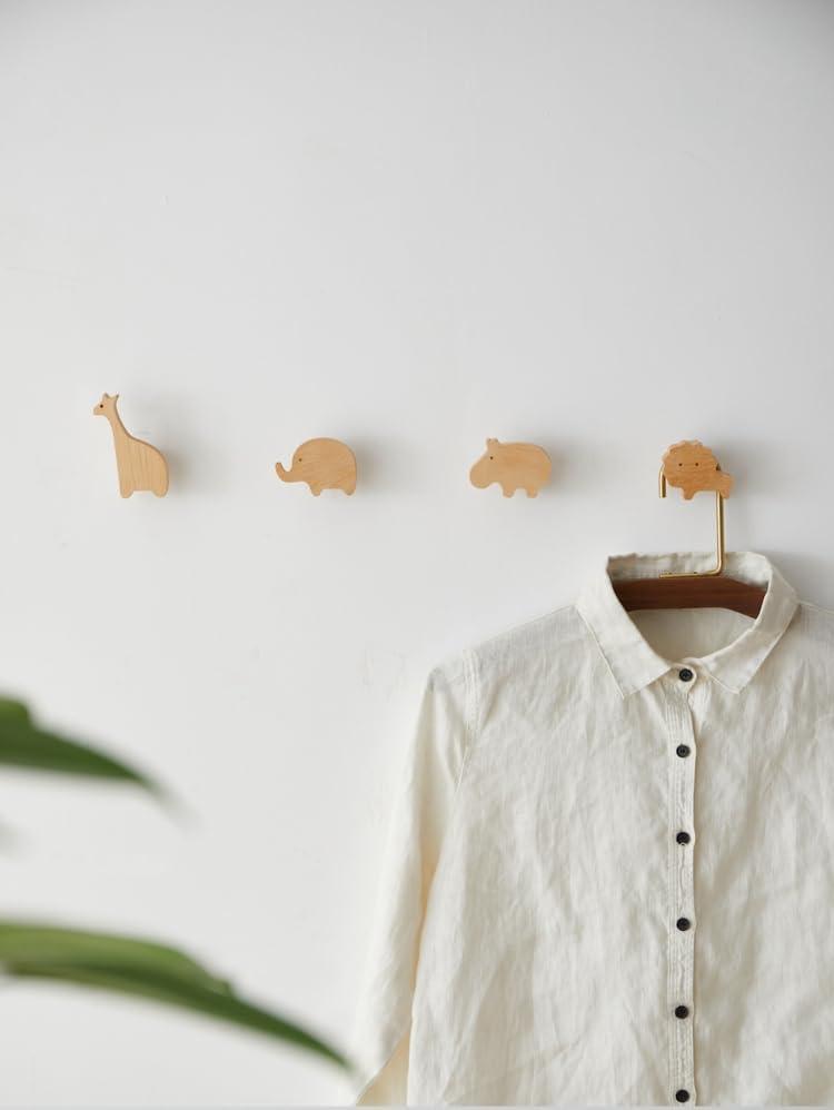 WONQEXZ Wall Hook,Child Baby Nursery Wood Wall Hook,Natural Wild Animal Coat Hooks,Wooden Hooks,Children Wall Mounted Hook,Set of 4