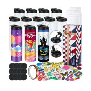 12 Pack 20 oz Sublimation Tumblers Dual Opening Blank Bottles Triple-Insulated Stainless Steel Water Bottle with Straw Lid Blank Tumbler Bulk with Shrink Wrap, Rubber Base, Heat Tape for Heat Transfer