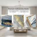 Large Blue and Gold Mountain Wall Art for Living Room, Framed Blue Abstract Painting for Bedroom,Modern Landscape Office Wall Decor Ready to Hang 24x48 Inches, 24x48inches x1