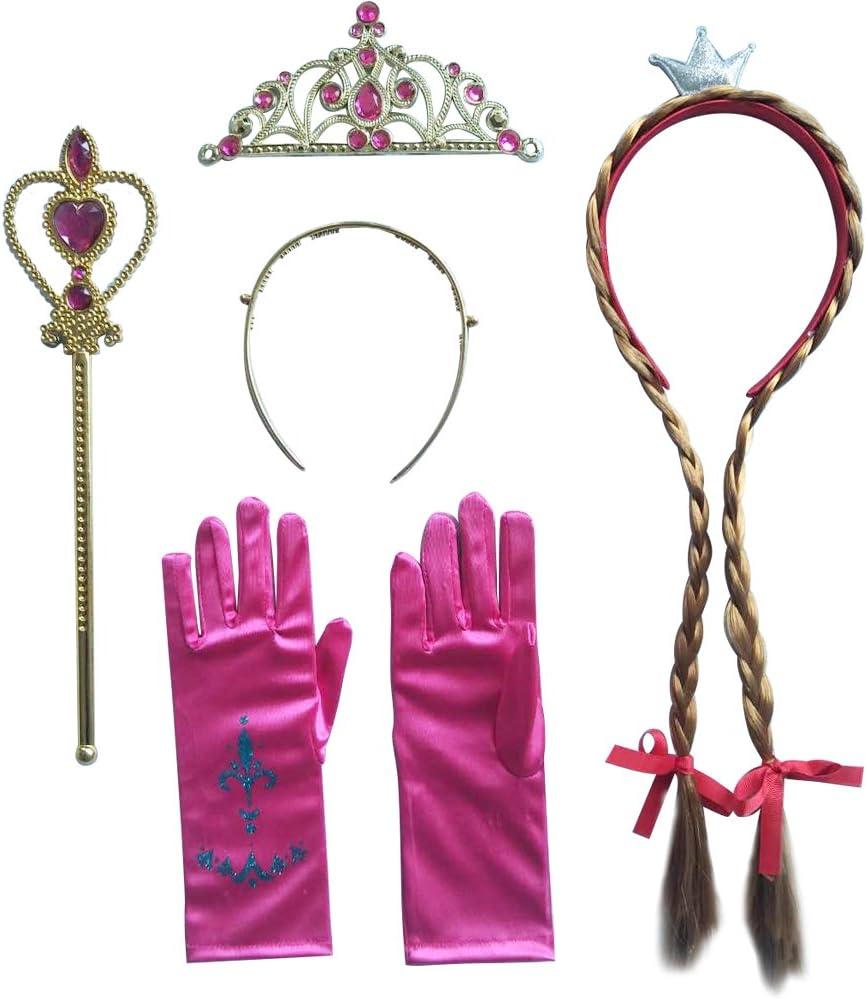 Girls Snow Queen Princess Costume Accessories Anna Opt2 with Headband Plaits,Gloves,Earrings,Necklace