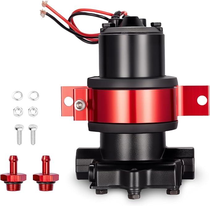 110 GPH Electric Fuel Pump, Barb Fittings Included for Leakproof, External Fuel Pump with Universal 3/8" NPTF for Carbureted Street & Strip (Gasoline Only)