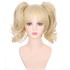 Blonde Wig for Kids Girls Short Blonde Ponytail Wig for Child Include 2 Detachable Buns with Clips Synthetic Cosplay Costume Wigs