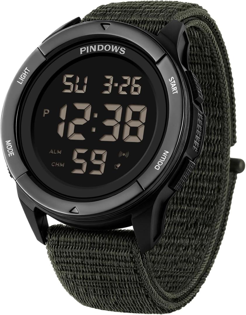 PINDOWS Men's Digital Watch, 50M Waterproof Military Tactical Sport