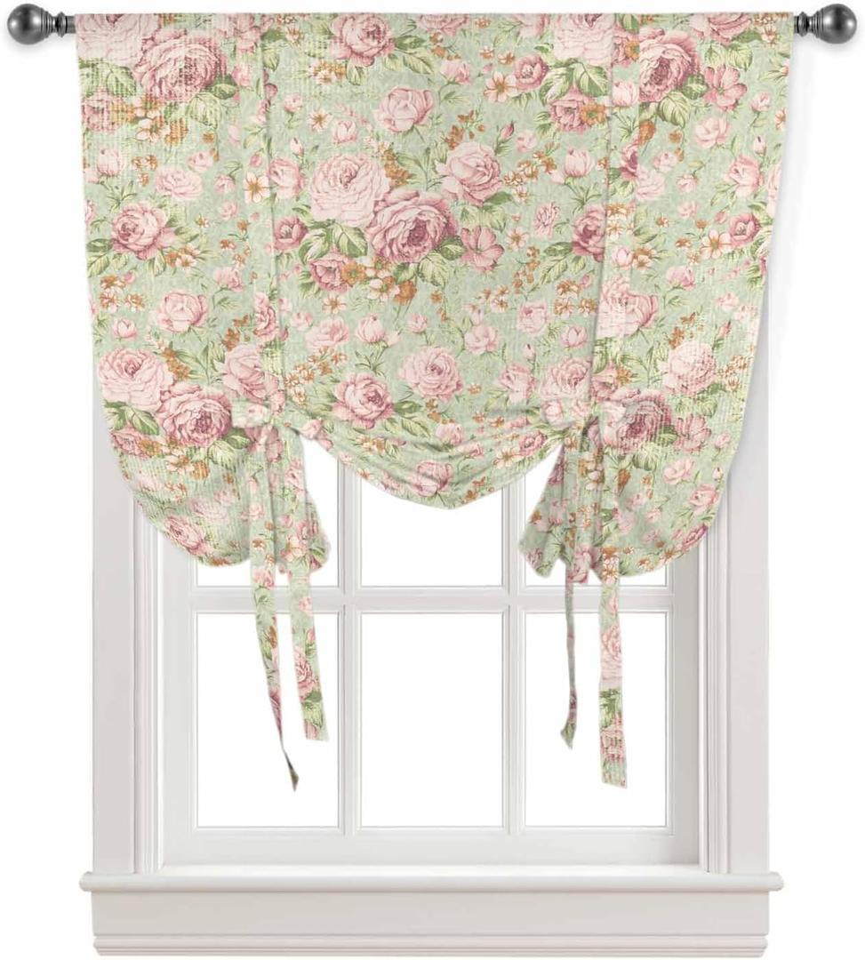 Spring Flower Tie Up Curtains for Window, Thermal Insulted Balloon Shade Adjustable Rod Pocket Curtains Valance Panels for Kitchen Bathroom Caf 34 x 45 Botanical Leaves Morden Rustic Garden Herbs
