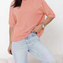 Saodimallsu Womens Short Sleeve Sweater Crew Neck Pullover Summer Lightweight Loose 2025 Knit Tops Dressy Casual Blouse (Pink, L)