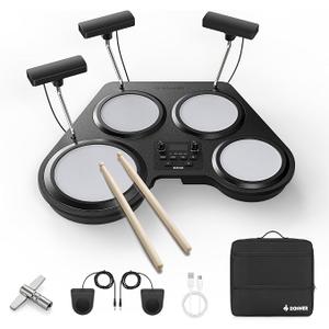 Donner Beat Go Portable Electronic Drum Set with Beginner Training Course, Compact Table Drum with Wand and Backpack, 180 Voices, 30 Demo Songs, 15 Drum Kits