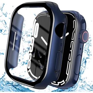 3 x YMHML Case Compatible for Apple Watch Series 9/8/7 45mm with Tempered Glass Screen Protector, Hard PC Full Touch Sensitive Protective Cover Slim Bumper for iWatch Accessories, Blue