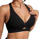 Push Up Sports Bras for Women - Medium Support Twist Front Cropped Workout Tops Racerback Yoga Bra with Removeable Pads, Black, Larg