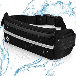 Slim Running Belt Fanny Pack for Men and Women Waist Bag Running Bag Money Belt Phone Holder for Running Sports Hiking Travel Adjustable Waist Bag Fits Most Phone, black, Water resistant 