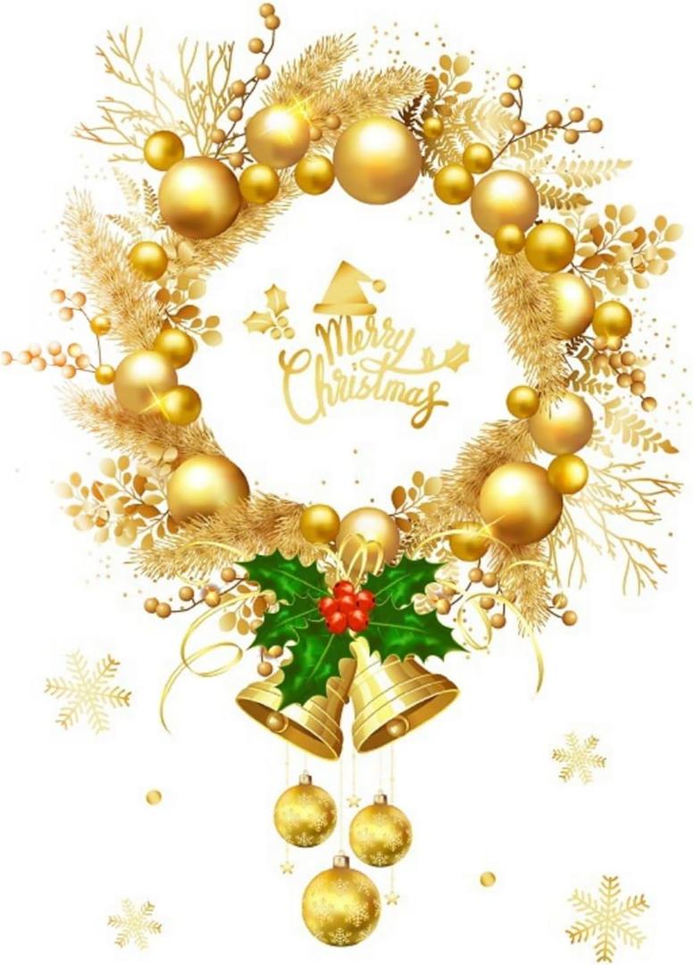 Rchovsam Winter Whole Golden Wreath Clings for Window Large Xmas Wreath Window Stickers Large News Years Decor DIY Static Wall Window Door Mural Showcase Decal Sticker-15.7x23.6 in (1 Pack)