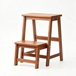 Solid Wood 2 Step Folding Step Stool, Heavy Duty Foldable Wooden Step Ladder, Multi-Purpose Household Step Stool for Kitchen Bedroom Closet Access