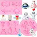 Space Rocket Silicone Fondant Molds, Astronaut Spaceship Chocolate Molds for Baby Birthday Cake Decoration Cupcake Toppers Sugar and Strawberry Candy Cover