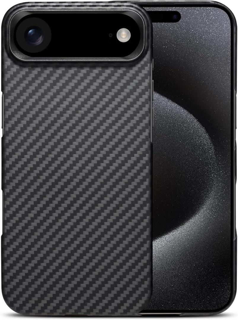 Aramid Carbon Fiber Case for iPhone 17 pro max, Fit for MagSafe, Aluminum Alloy Metal Lens Protection Black