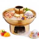 Stainless Steel Shabu Shabu Pot with Dry Ice Bowl - Tom Yum Hot Pot, Milk Tea & Ice Cream Serving Bowl for Home Party, Dessert & Fruit Display, Usage Instructions Refer Following Five Points(S)