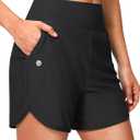 G Gradual Women's 5" Swim Board Shorts High Waisted Quick Dry Swimming Bathing Suit Bottoms for Women with Liner Pockets (Black), L
