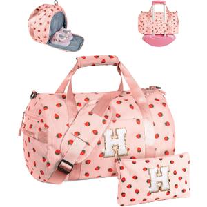 Cool Stuff for Teen, Girls Gym Bag, Kids Personalized Weekend Duffel Bags with Shoe Compartment, Initial Travel Tote with Makeup Bag, Vacation Gift for Granddaughter (Letter H) (Pink)