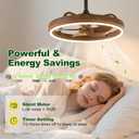 Farmhouse Fandelier Retro Ceiling Fan with Light, 20" Rustic Brown Dimmable LED Chandelier Ceiling Fans, Low Profile Smart Bladeless Ceiling Fan Lights 6 Speeds for Bedroom, Living Room, 19.7 Inch