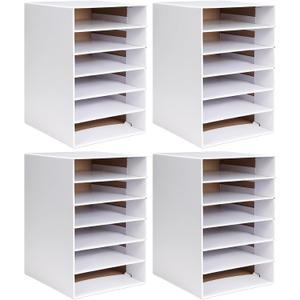 Ireer 4 Pieces Cardboard Paper Organizer, Classroom Mailboxes, Construction Paper Storage, Compartment Literature Sorters, Classroom Organizers for Student Office School (White,6 Slots)