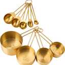 TOPZEA 9 Pcs Gold Measuring Cups and Spoons Set, Nesting Stainless Steel Kitchen Measuring Cups Stackable Tablespoons Set for Baking, Cooking Dry and Liquid Ingredients, Dishwasher Safe