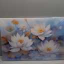 Lotus Flower Wall Art White Lotus Canvas Prints Zen Floral Pictures Flower Bloom Paintings Watercolor Artwork for Bathroom Spiritual Meditation Decor Framed(Lotus-2,16.00" x 24.00")