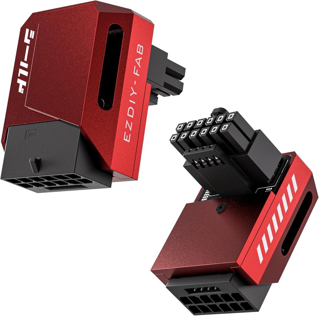 EZDIY-FAB PCIe 5.1 Adapter - 600W 12+4pin,16pin 12VHPWR GPU Power Connector,12V-2x6 GPU Adapter,90 Degree Right Angle - Compatible with RTX 3090Ti, 4070Ti, 4080, 4090 GPU - STD Type, Red, 1 Pack