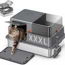 XXXL Stainless Steel Litter Box with Lid28.3" L x 20.2" W x 17.3" H Extra Large Enclosed High Sided Metal Cat Litter Box for Large Cat and Multiple Cats,Non-Sticky, Anti-Leakage, Easy to Clean
