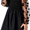 WDIRARA Toddler Girl's Polka Dots Mesh Flounce Long Sleeve Flared Shirred Dress (4T, Black)