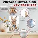 Easter Rabbit Vintage Tin Sign Bunny Decor Metal Sign For Home Bedroom Living Room Wall Plaque 8x12Inch (20X30cm(12*8in))