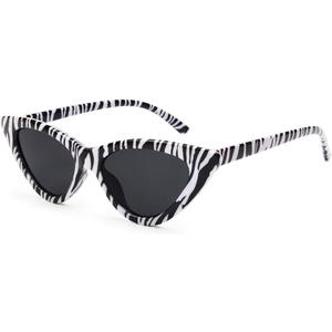 livho Retro Vintage Narrow Cat Eye Sunglasses for Women Clout Goggles Plastic Frame (Zebra Pattern)