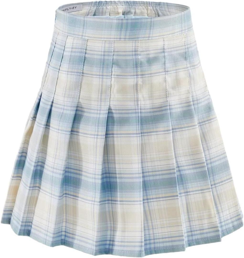 Skirts for Girls Pleated Skirt A-line Tennis Outfits High Waisted School Uniform Skirts with Shorts (Blue)