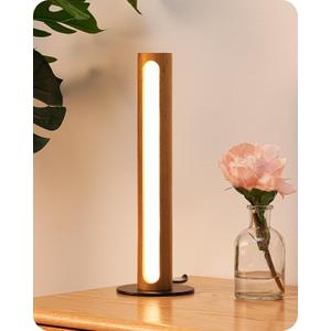 EDISHINE LED Table Lamp, Small Bedside Lamp with 3 Color Temperature & Stepless Dimmable, Memory Function, One-Step Installation, Touch Control Wooden Nightstand Lamp for Living Room, Bedroom (Cylindrical, Dark)