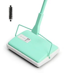 Eyliden X-Large Carpet Sweeper - Quiet Manual Sweeper for Carpets & Rugs | 1 Extra Refill Roller Brush | Non-Electric, Hand Push, Quietly Cleans Debris and Messes, Restaurant Roller Broom, Mint
