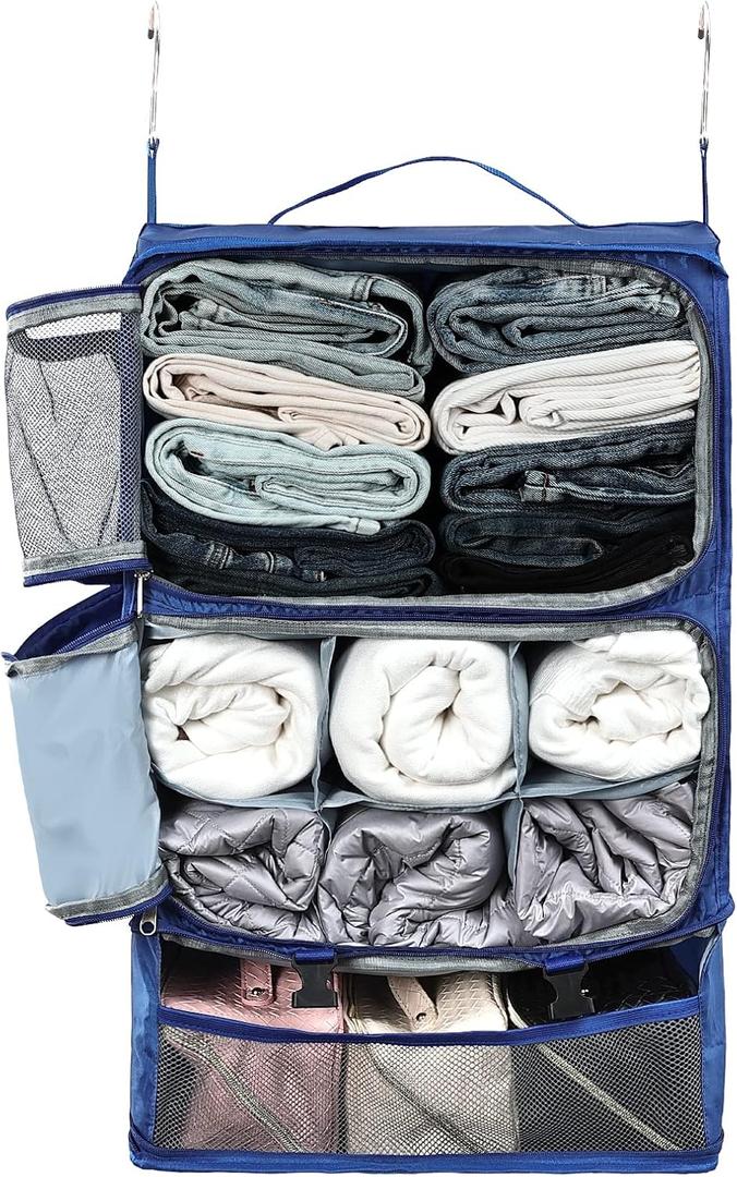 Surblue Hanging Shelves Travel Storage Bag Compression Packing Cube for Suitcase Portable Closet Organizer Collapsible with Extension Layer Large Capacity,Blue,XXL (XXL 15.7*11.8*23.6in)
