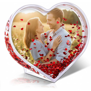Custom Snow Globe 4 x 6 Inch Inch Rectangle Acrylic Liquid Valentine's Day Glitter Picture Frame Photo Gifts for Family Friends Couples (Red)