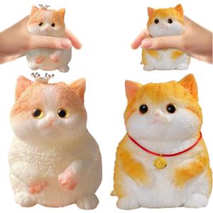 2 x Cat Squishy Squeeze Toys - Kawaii Squishy Fidget Toy, Handmade Cat Fufu Sensory Toys Kit, Cat Lovers Squeeze Toys for Party Favors, Gifts for Adults KidsCrown & Orange cat (Ret)