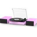 Vinyl Record Player with Two External Speakers Belt-Drive Turntables for Vinyls Records Dual Stereo Speakers LP Players 3 Speed Full Size Wireless AUX-in Headphone Auto Stop Pink