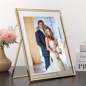 Gold 8x10" Floating Frame For Picture Adjustable Tabletop/Shelf floating picture frame, Classy Gift Choice for Wedding, Thanksgiving, Christmas, Home or Office Decor frame gold