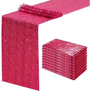 Fuchsia Table Runners 10 Pieces 12x72 Inches Sequin Glitter Table Runner for Birthday Party Baby Shower Holiday Event Table Decorations