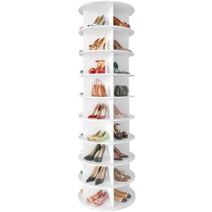 SpaceAid 9 Tier Rotating Shoe Rack Tower, Spinning Shoe Display Lazy Susan, Revolving 360 Shoe Rack Storage Round Carousel, Vertical Handbag Rotate Shoes Closet Organization (9-Tier White)