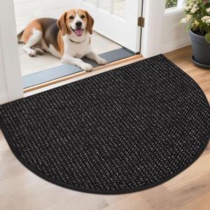BEQHAUSE Dirt Trapper Door Mat 26" x 40" Half Circle Non-Slip Washable Doormats Entrance Rugs Absorbent Welcome Low Profile Floor Mats for Front Back Door and Entryway, Black