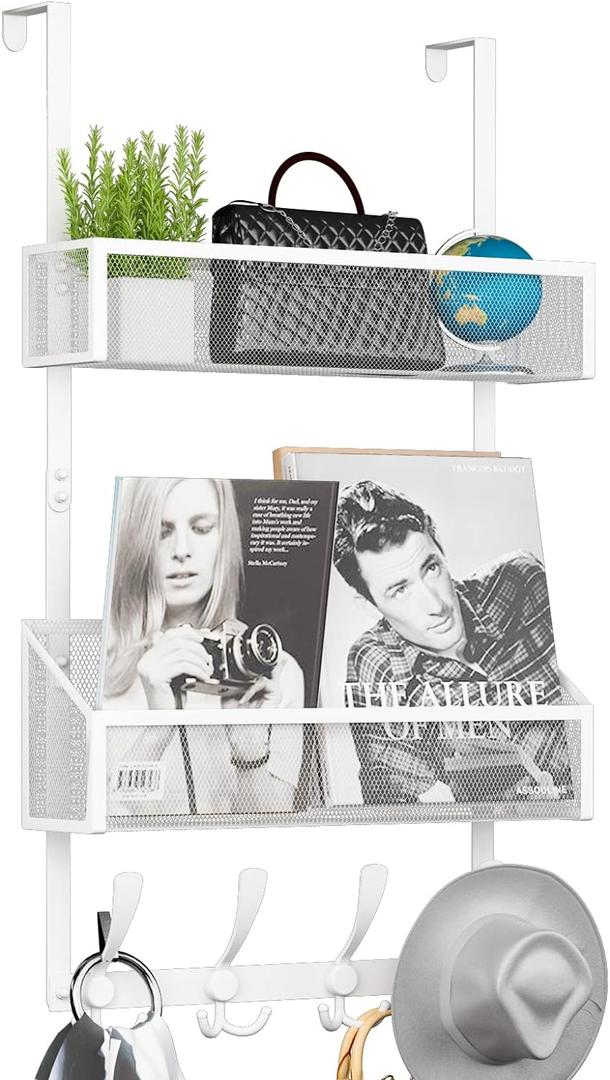 Over The Door Hooks Organizer, Coat Rack Over The Door Storage Hanger Towel Rack, Back of Door Storage Organizer for Bathroom,Bedroom,Kitchen,Office (White, 3-Tier)