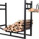 PHI VILLA Heavy Duty Firewood Racks Indoor/Outdoor Log Rack with Kindling Holder, 30 Inches Tall, Black