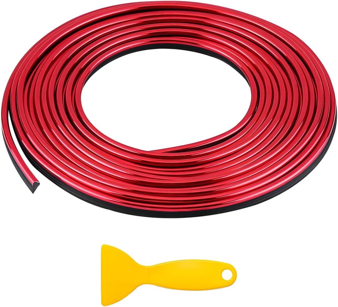 Car Interior Trim Strips, 16.4ft Styling Door Dashboard Decoration with Installing Tool, DIY Flexible Moulding Line Filler Insert Strip for Automotive Door & Dashboard Gap (Red)