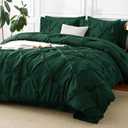 CozyLux King Size Comforter Set Emerald Green, 7 Pieces Pintuck Bed in A Bag Green Comforter King Size, Pinch Pleat Bedding Set with All Season Comforter, Sheets, Pillowcases & Shams, Emerald, King