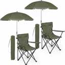 2 Pack Beach Umbrella Chairs Folding Camping Portable Beach Chairs with Canopy Shade Adults with Cup Holder Carrying Bag for Camping Hiking Travel Picnic Outdoor Events(Army Green)