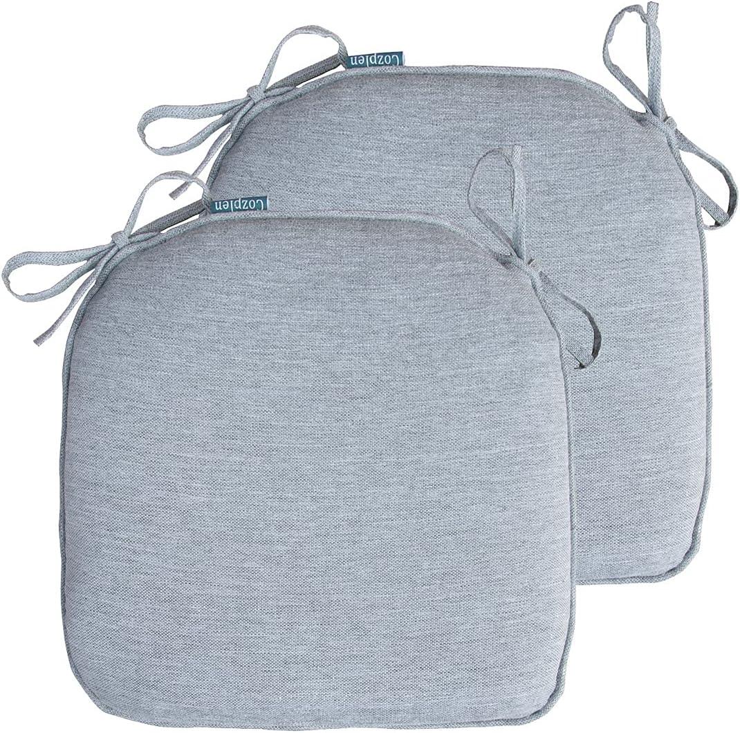 Outdoor Non Slip Chair Pad, Bistro U-Shaped Dining Chair Seat Cushions with Ties, 14x14 inch, Set of 2,(Light Grey)