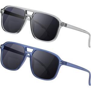 Madison Avenue 2 Pack Retro Aviator Bifocal Reading Sunglasses for Men and Women, Trendy Sun Reader Mens Womens UV Protection Grey/Blue +2.0