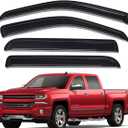Lightronic Extra Durable Tape-on Auto Vent Window Visor, Fit 2014-2018 Chevrolet Silverado & GMC Sierra 1500; 2015-2019 Silverado/Sierra 2500 HD & 3500 HD; Crew Cab, UV-Protect Rain Guard, Smoke, 4Pcs (Outside Mount)