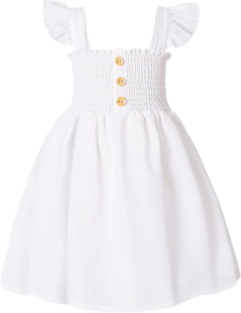 JEELLIGULAR Toddler Dress Ruffle Sleeveless Button Down Dress for Toddler Girl Dress Summer Beach Casual A-line Sundress (4-5T, White)