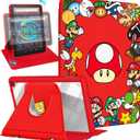 Petonis for Amazon Fire 7 Tablet Case for Women - Girly Kids Girls Cute Cartoon Kawaii 360 Rotating Folio Stand for Fire 7 Tablet,RedMogu